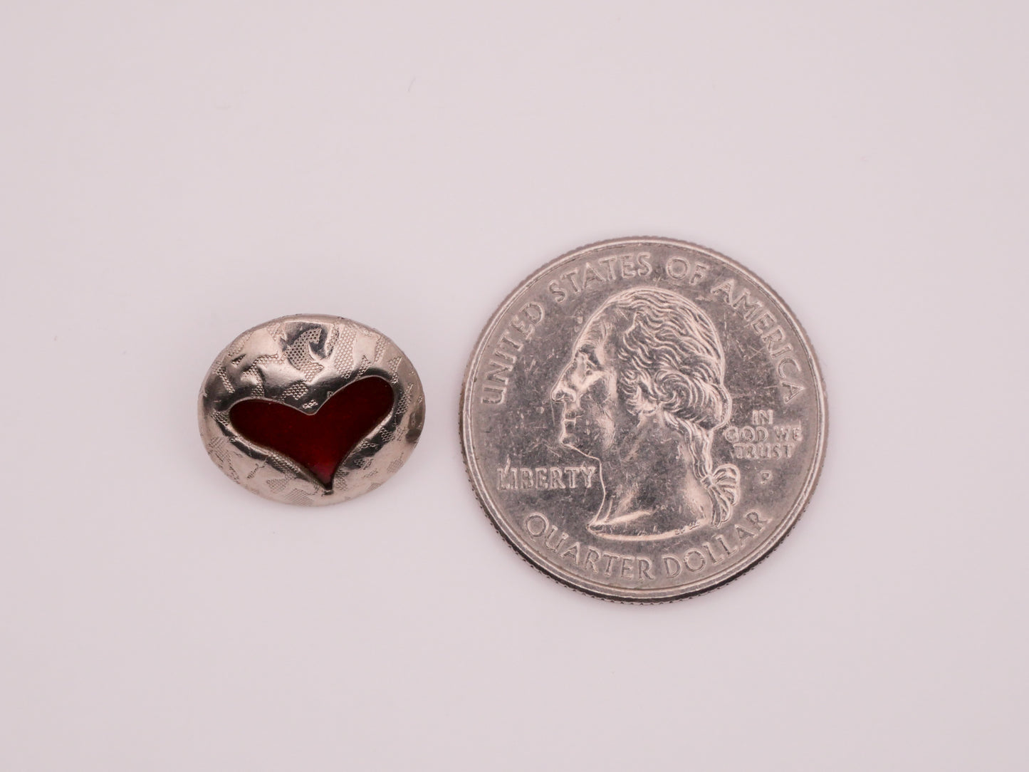 Heart Red Celluloid Hammered Metal Vintage Button 15mm