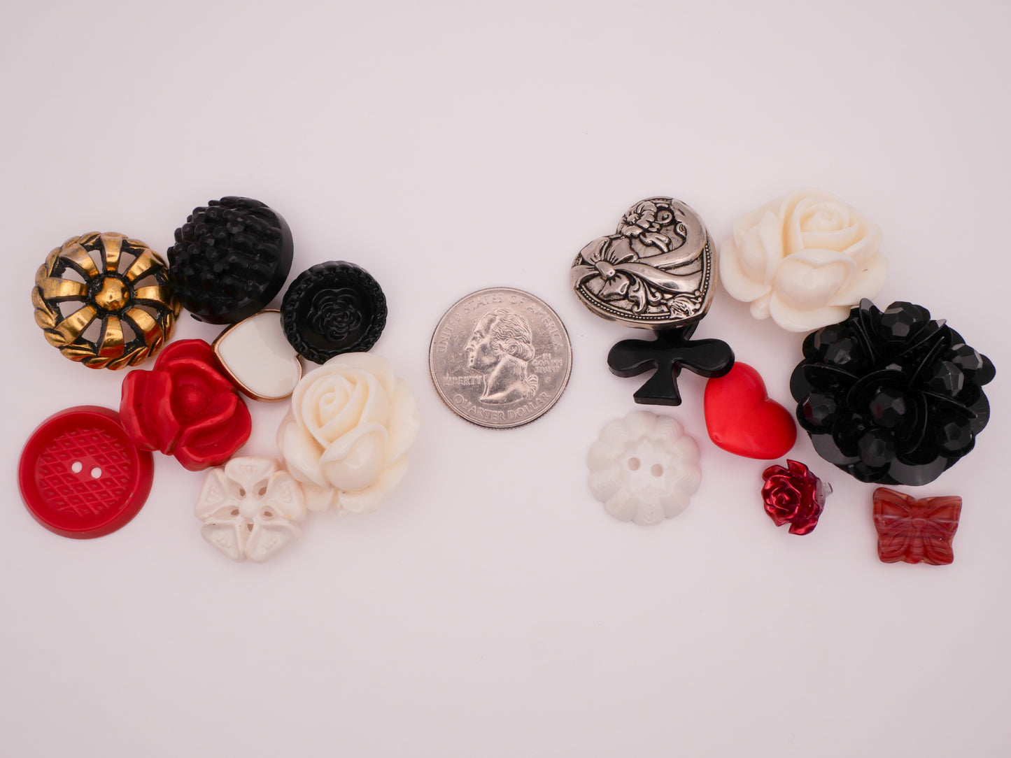 Rose Heart Vintage New Set of Eight Buttons Various 11-31mm