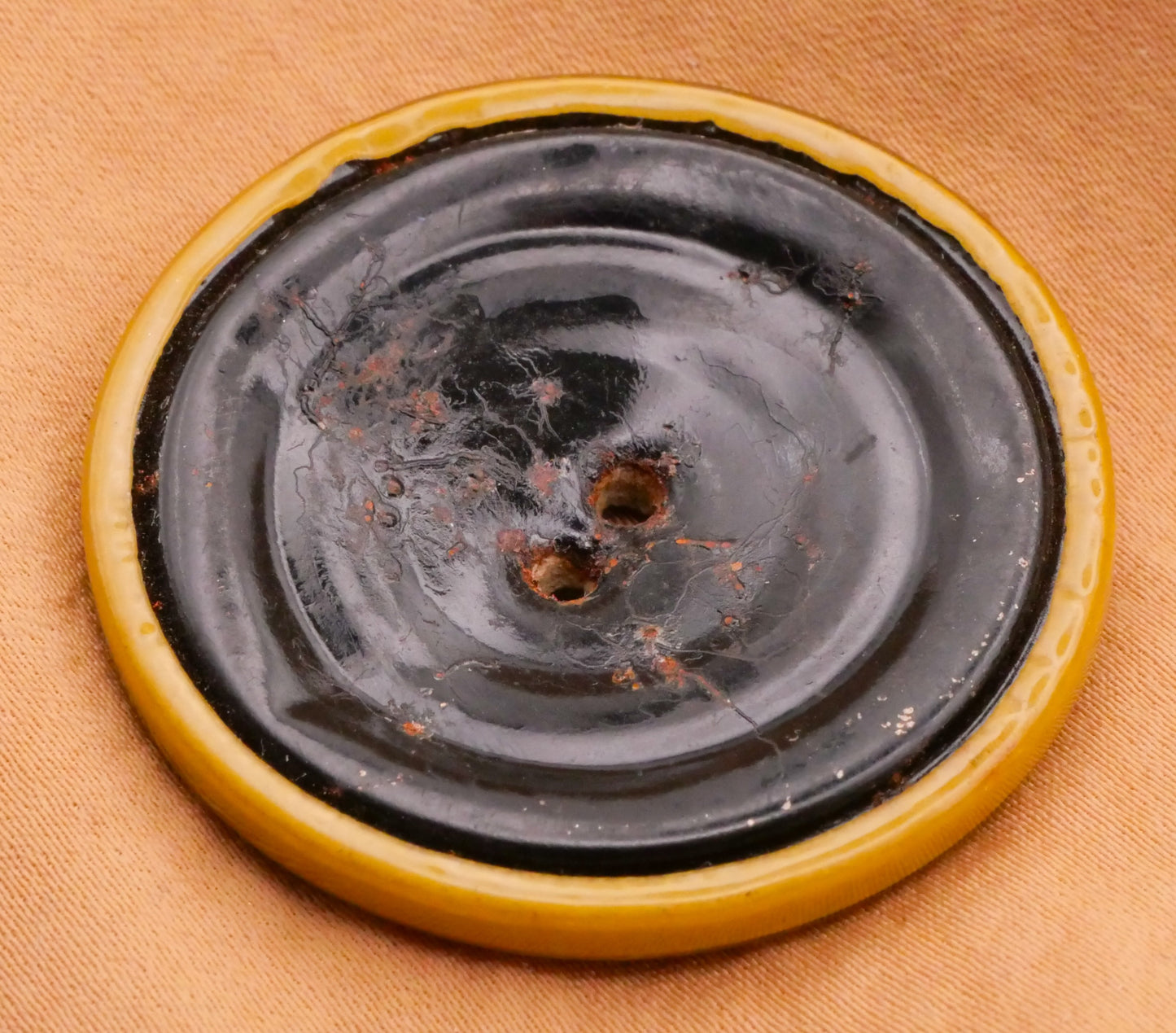 Filigree Medallion Blue Brown Large Celluloid Early Plastic Tight Top Button 38mm