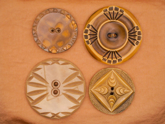 Sun Array Carved Look Large Celluloid Early Plastic Button Various 37-49mm