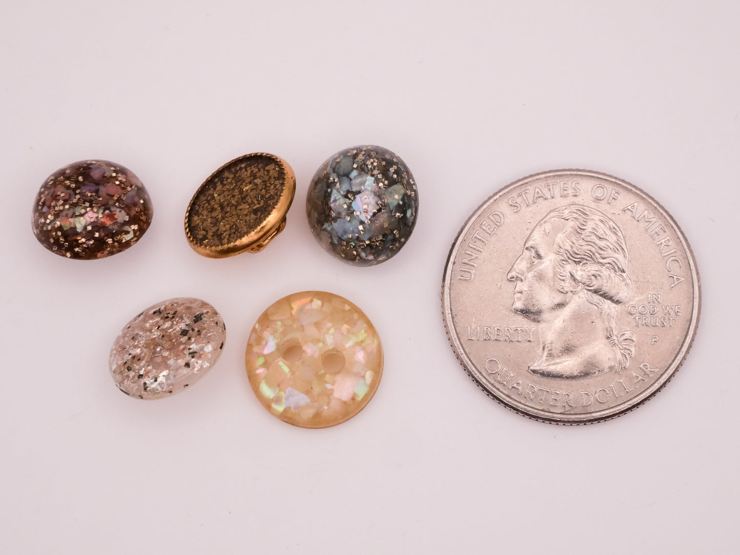 Glitter Shell Plastic Vintage Button Various 11-13mm