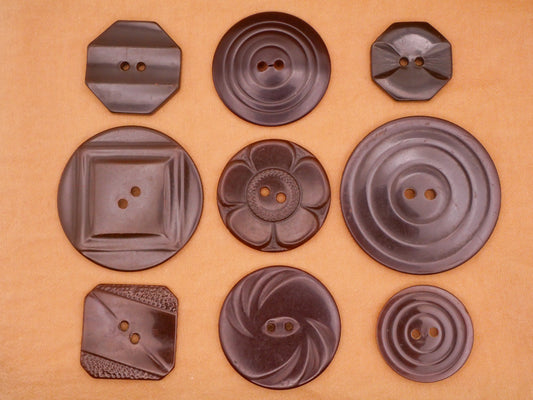 Chocolate Brown Bakelite Early Plastic Button Various 19-37mm