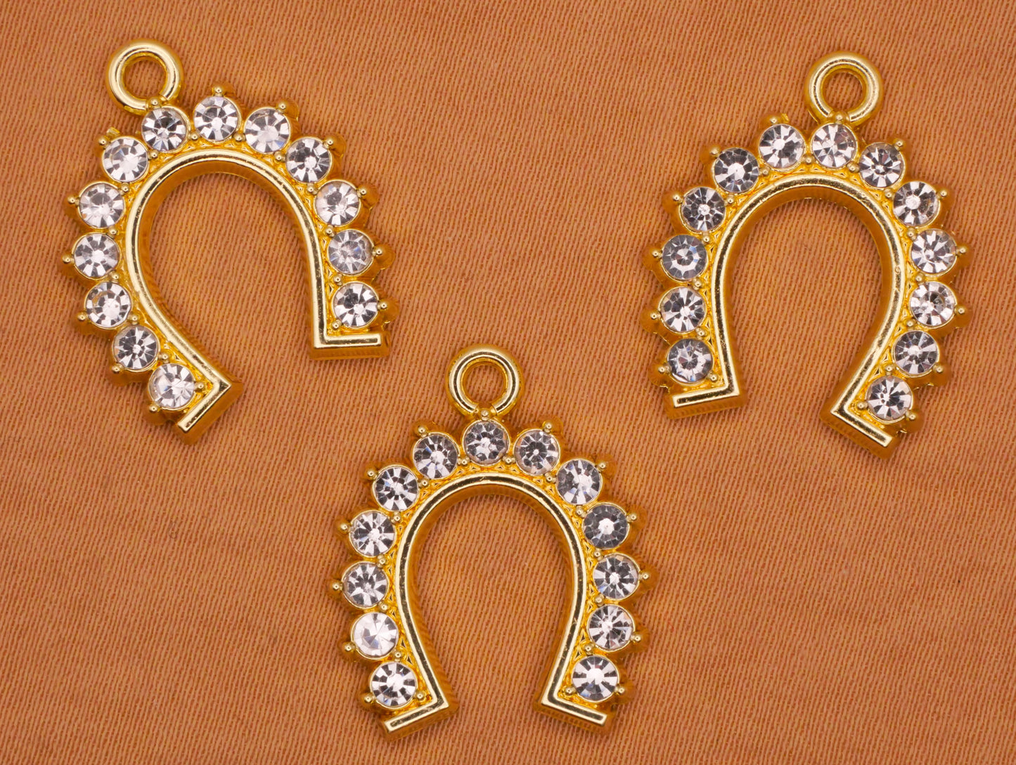 Horseshoe Rhinestone Shine Gold Set of Three Charms Embellishments 18x21mm