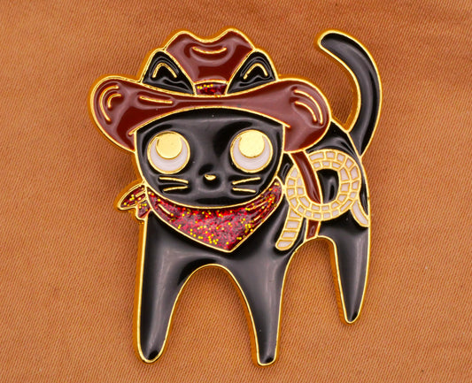 Cowboy Kitty Cat Hat Lasso Enamel Metal Button 31x37mm