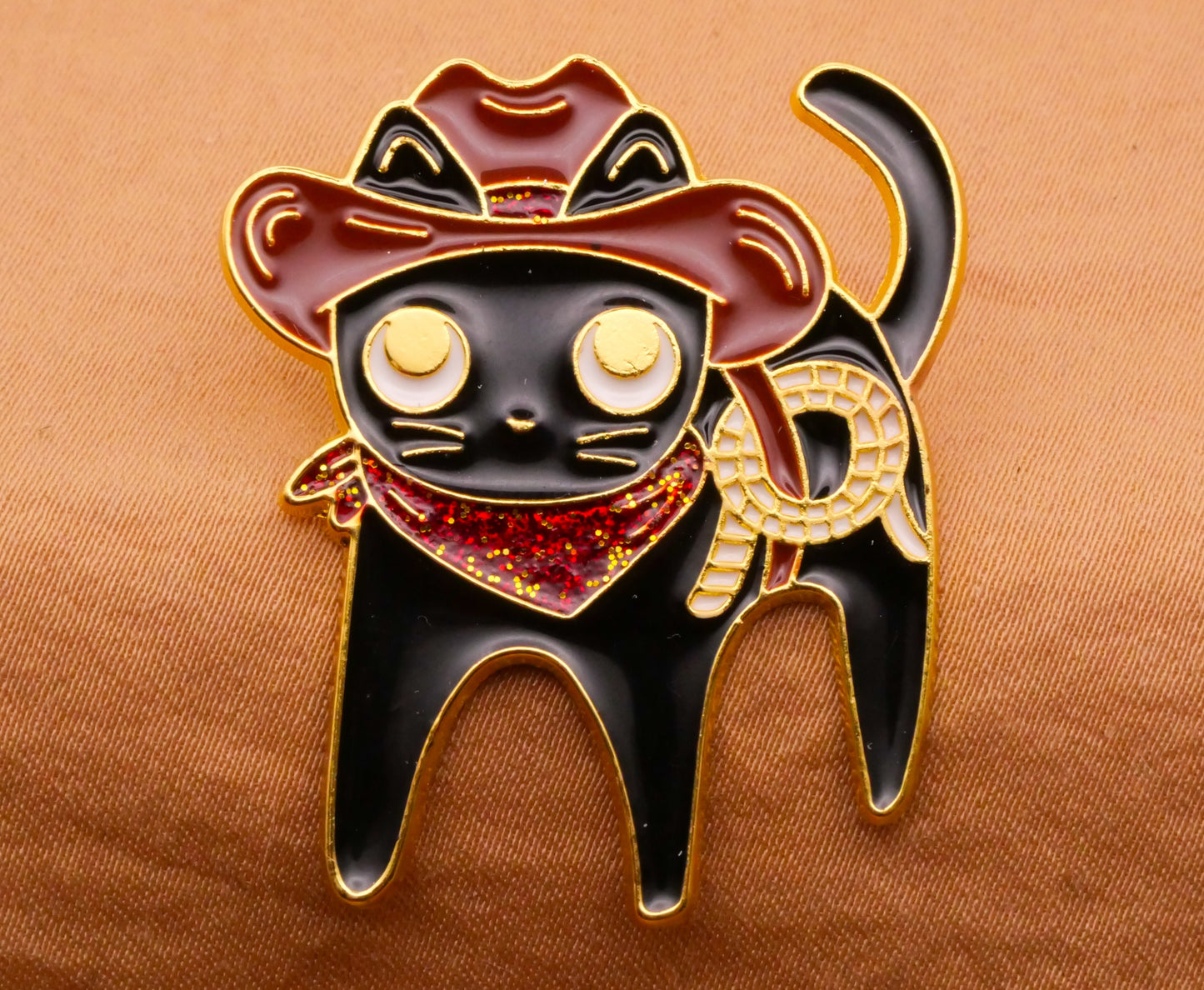Cowboy Kitty Cat Hat Lasso Enamel Metal Button 31x37mm