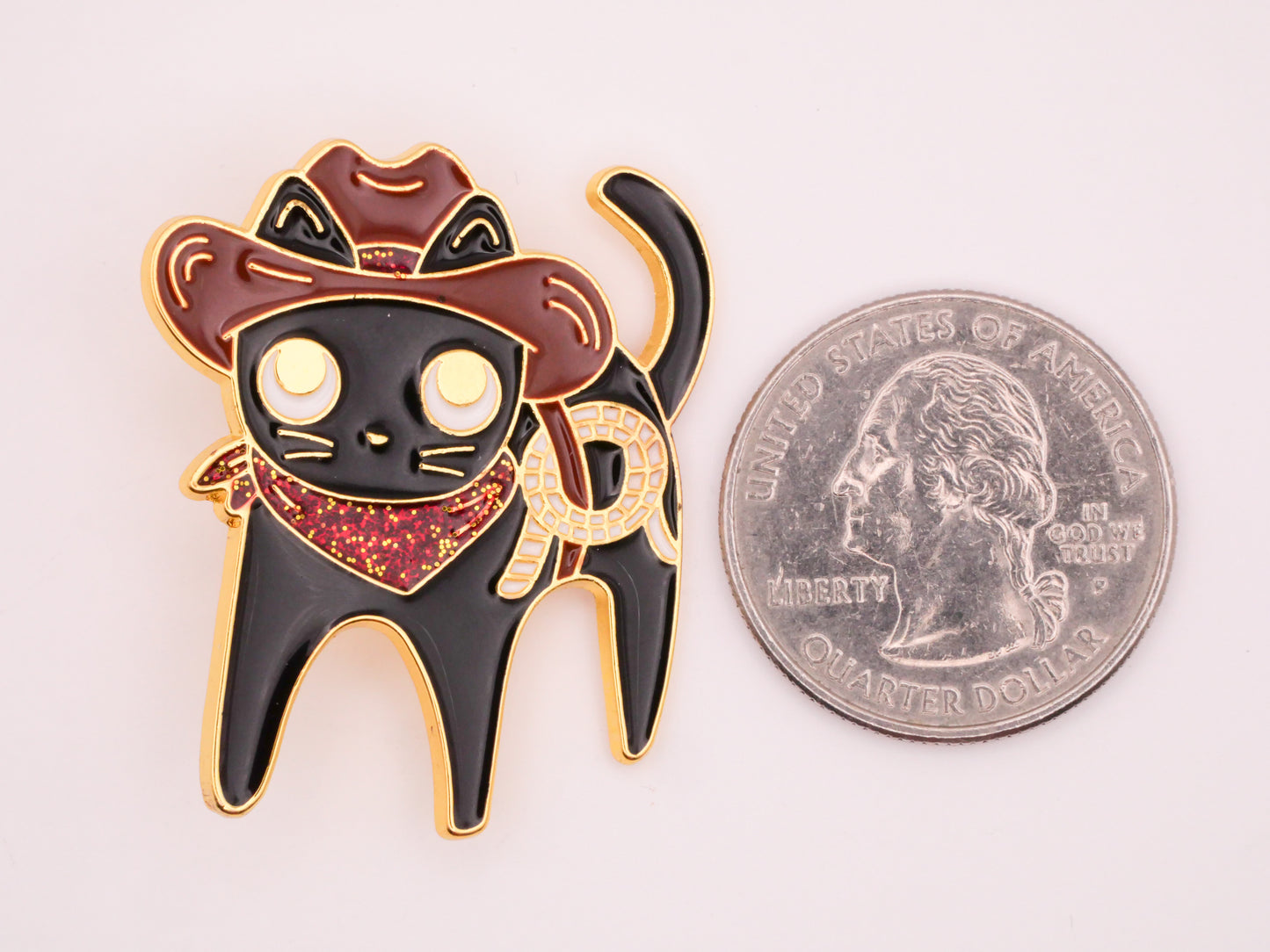Cowboy Kitty Cat Hat Lasso Enamel Metal Button 31x37mm