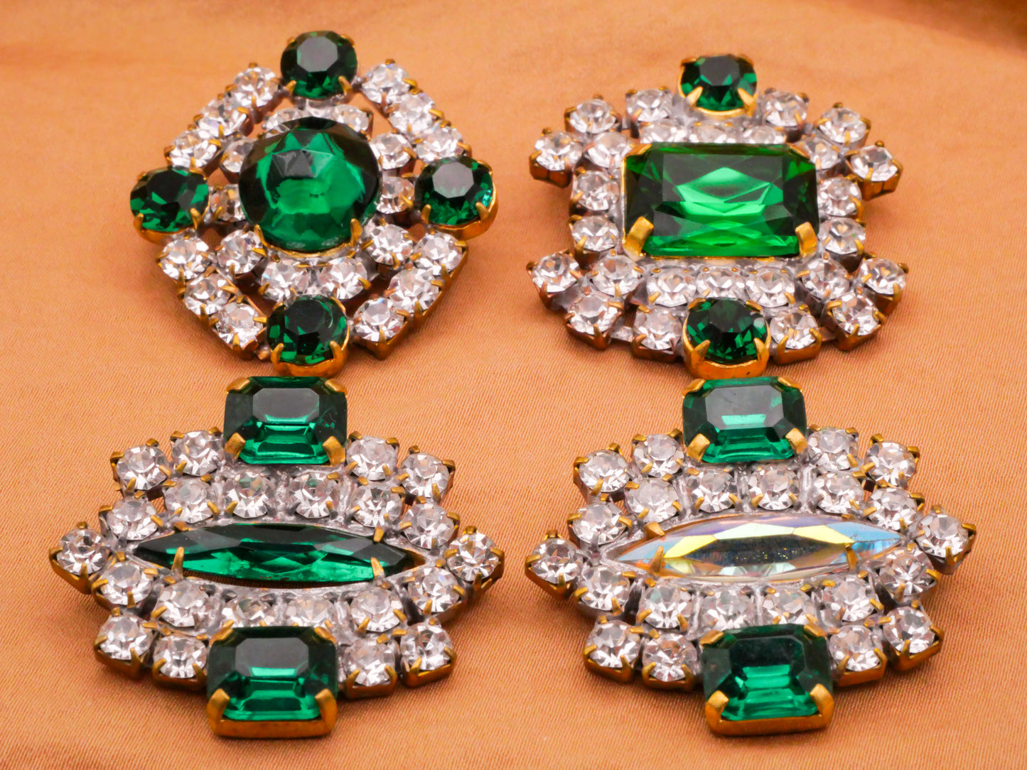 Emerald Green Czech Glass Rhinestone Glass Metal Large Button Various 32-37mm