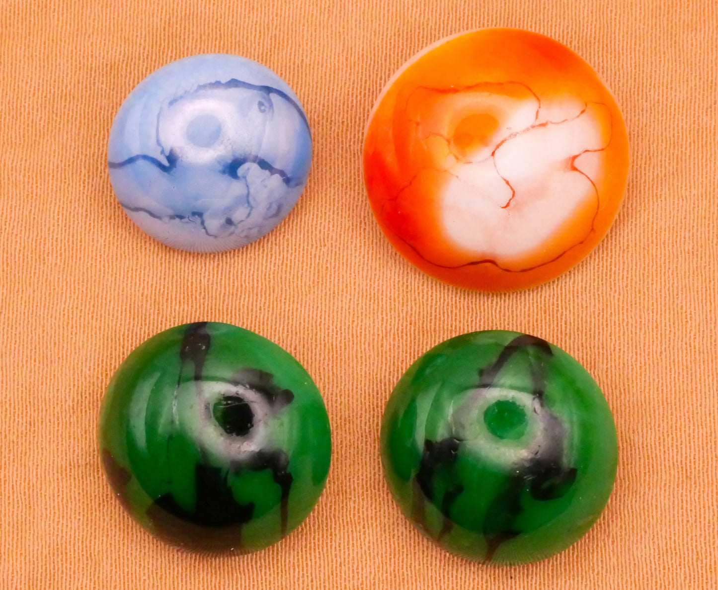 Marbled Glass Blue Orange Green Vintage Button Various 13-17mm