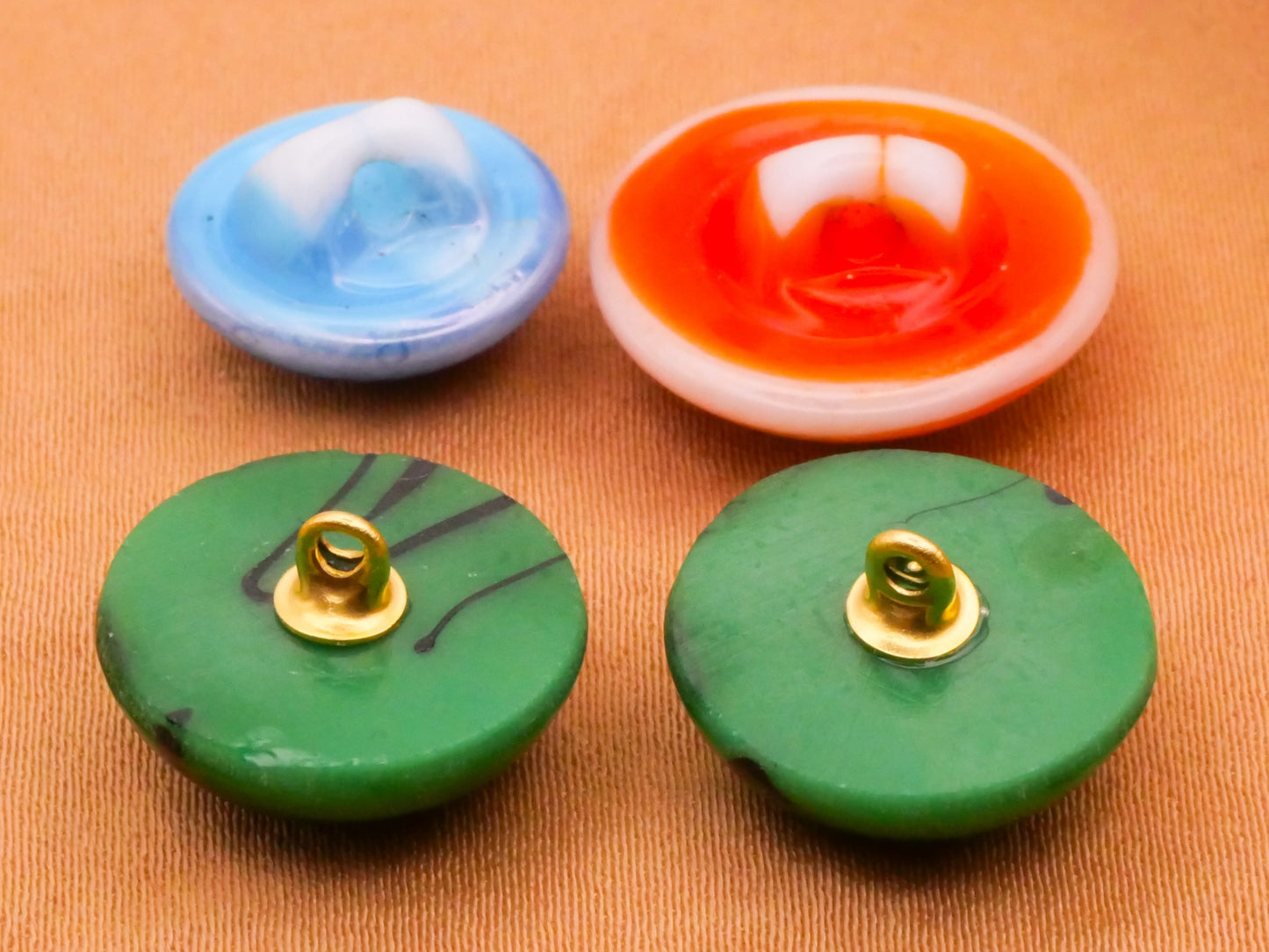 Marbled Glass Blue Orange Green Vintage Button Various 13-17mm