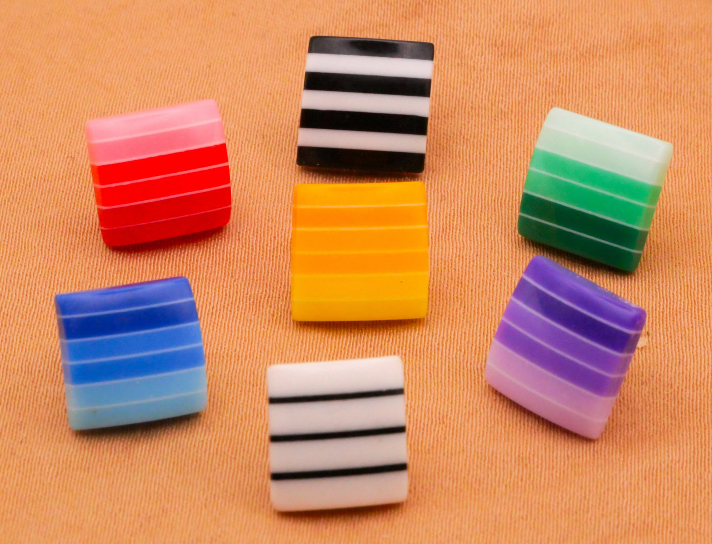 Stripe Colorful Square Plastic Assorted Set of Four Buttons 10mm