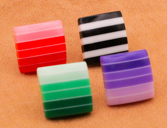 Stripe Colorful Square Plastic Assorted Set of Four Buttons 10mm