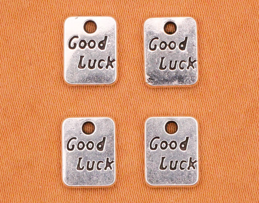 Good Luck Verbal Silver Metal Set of Four Charms Embellishments 7x9mm