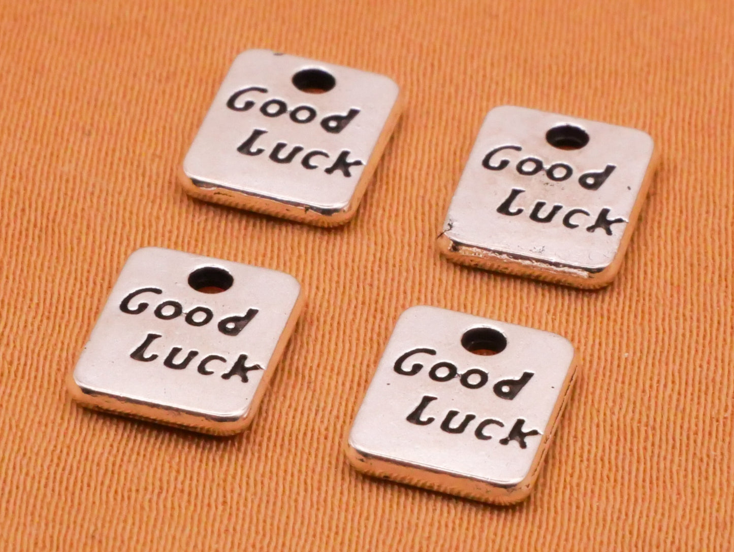 Good Luck Verbal Silver Metal Set of Four Charms Embellishments 7x9mm