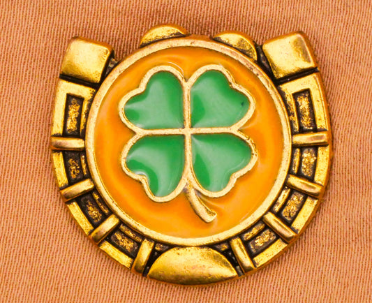 Shamrock Clover Horseshoe Enamel Gold Metal Button 22x24mm