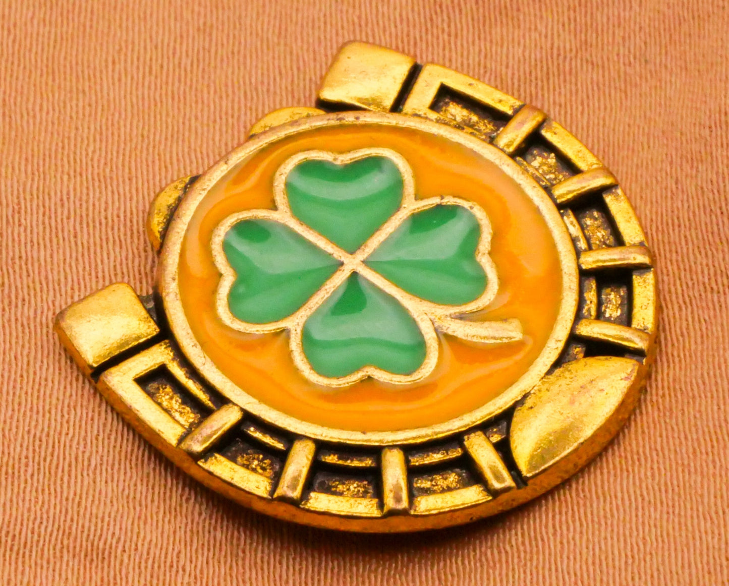 Shamrock Clover Horseshoe Enamel Gold Metal Button 22x24mm