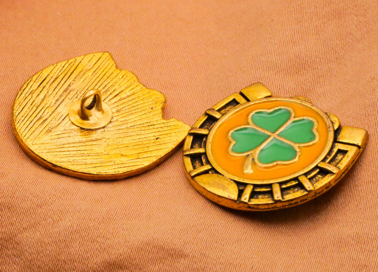 Shamrock Clover Horseshoe Enamel Gold Metal Button 22x24mm