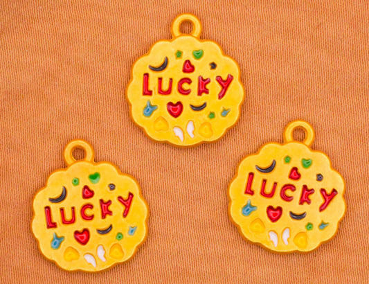 Lucky Charm Gold Metal Verbal Enamel Set of Three Charms Embellishments 14x16mm