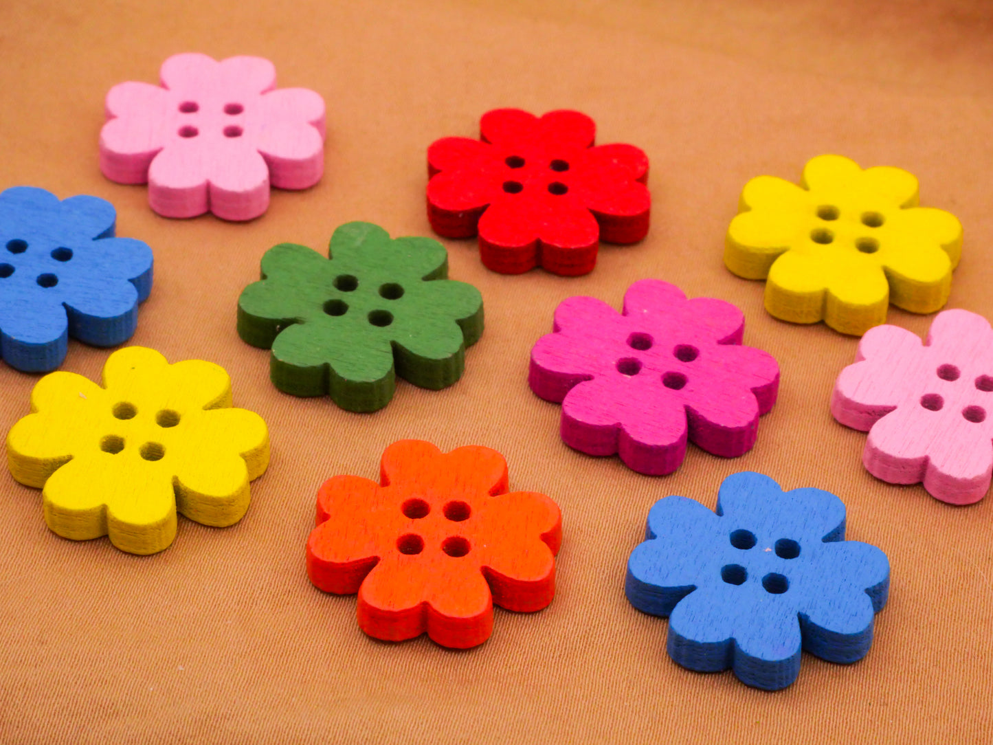 Clover Shamrock Colorful Wood Set of Ten Buttons 20mm