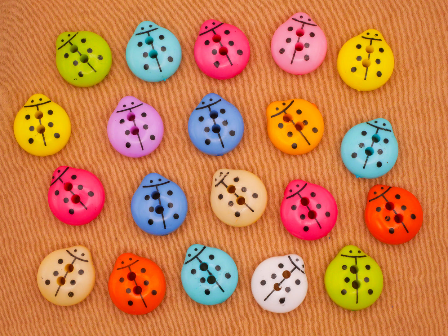 Ladybug Ladybird Colorful Plastic Set of Twenty Buttons 12x14mm