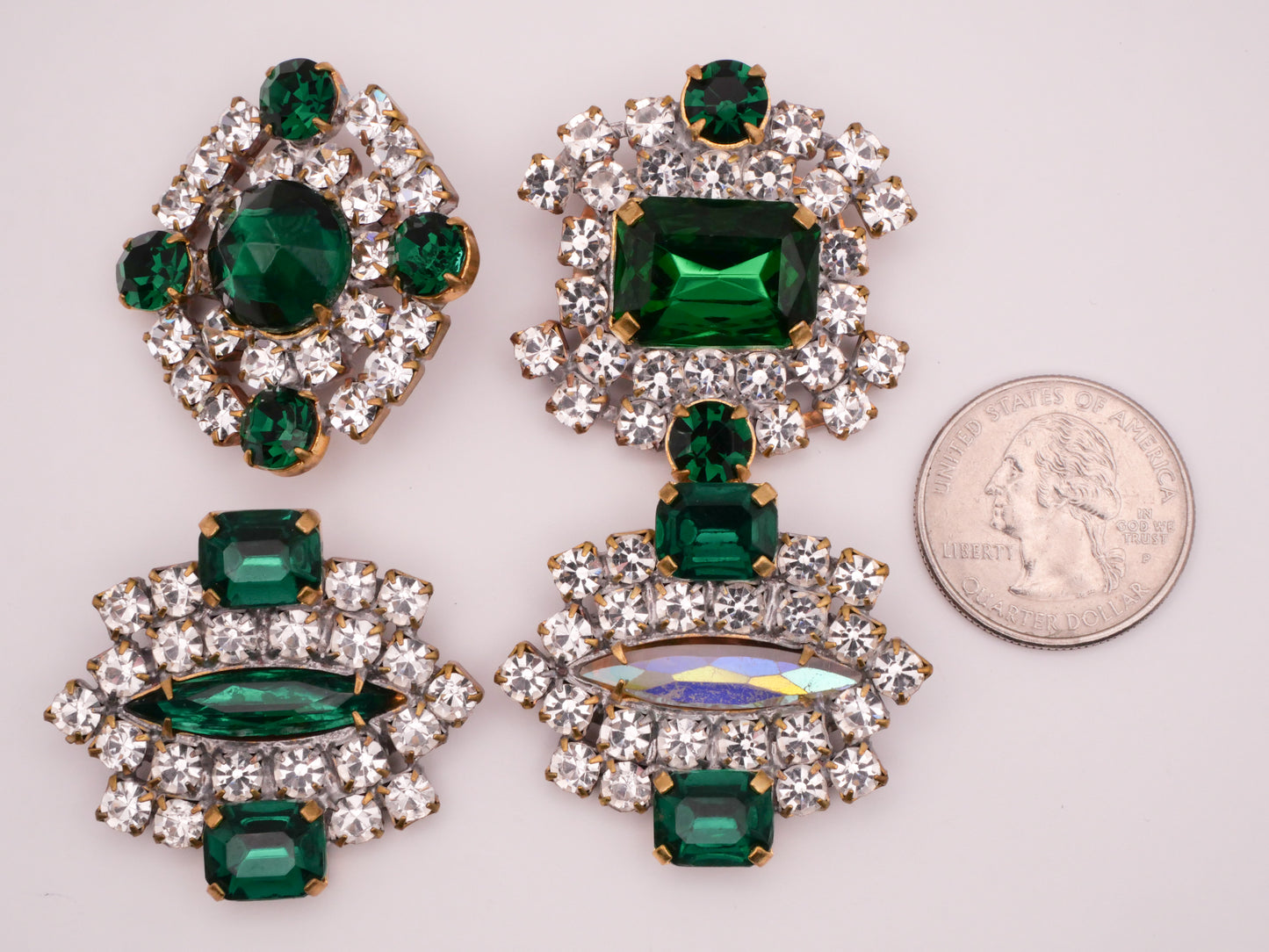 Emerald Green Czech Glass Rhinestone Glass Metal Large Button Various 32-37mm