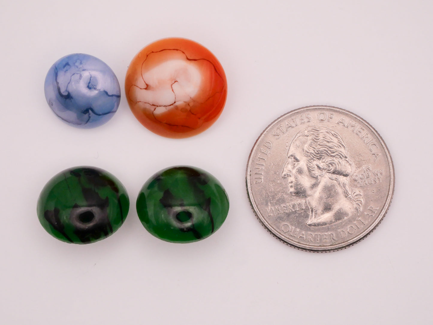 Marbled Glass Blue Orange Green Vintage Button Various 13-17mm