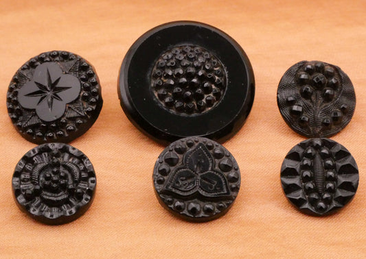 Black Glass Steel Cut Look Vintage Antique Button Various 12-23mm