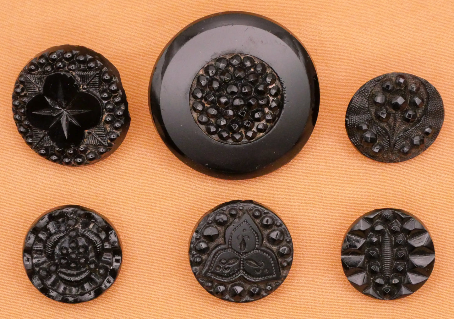 Black Glass Steel Cut Look Vintage Antique Button Various 12-23mm