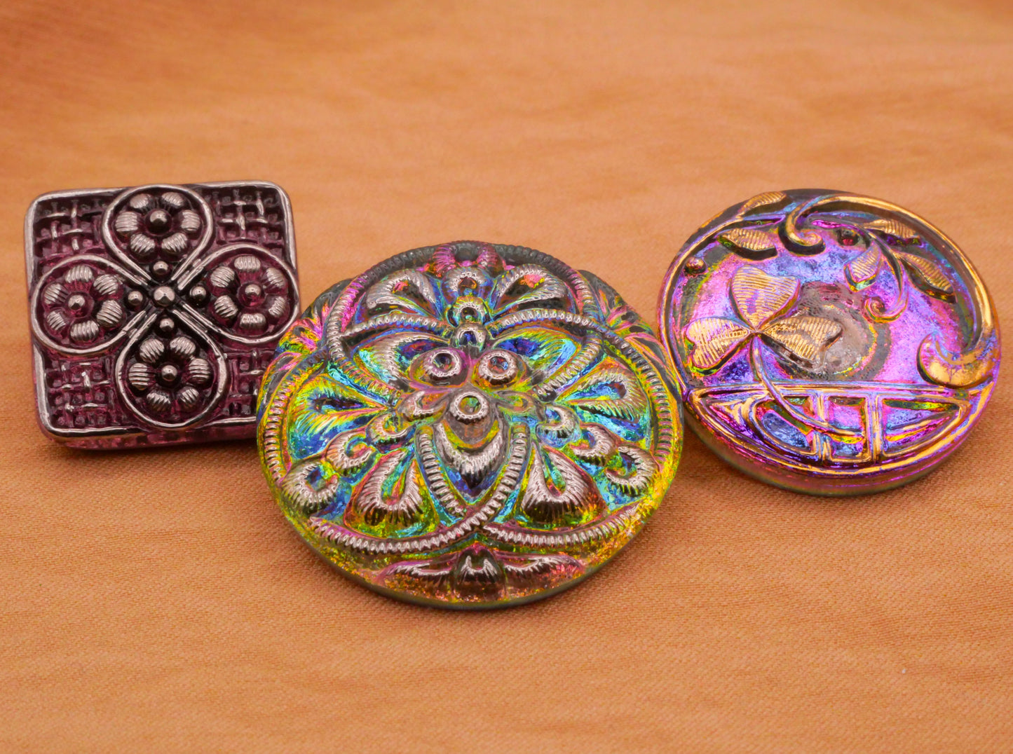 Clover Czech Glass Iridescent Luster Button Various 18-27mm