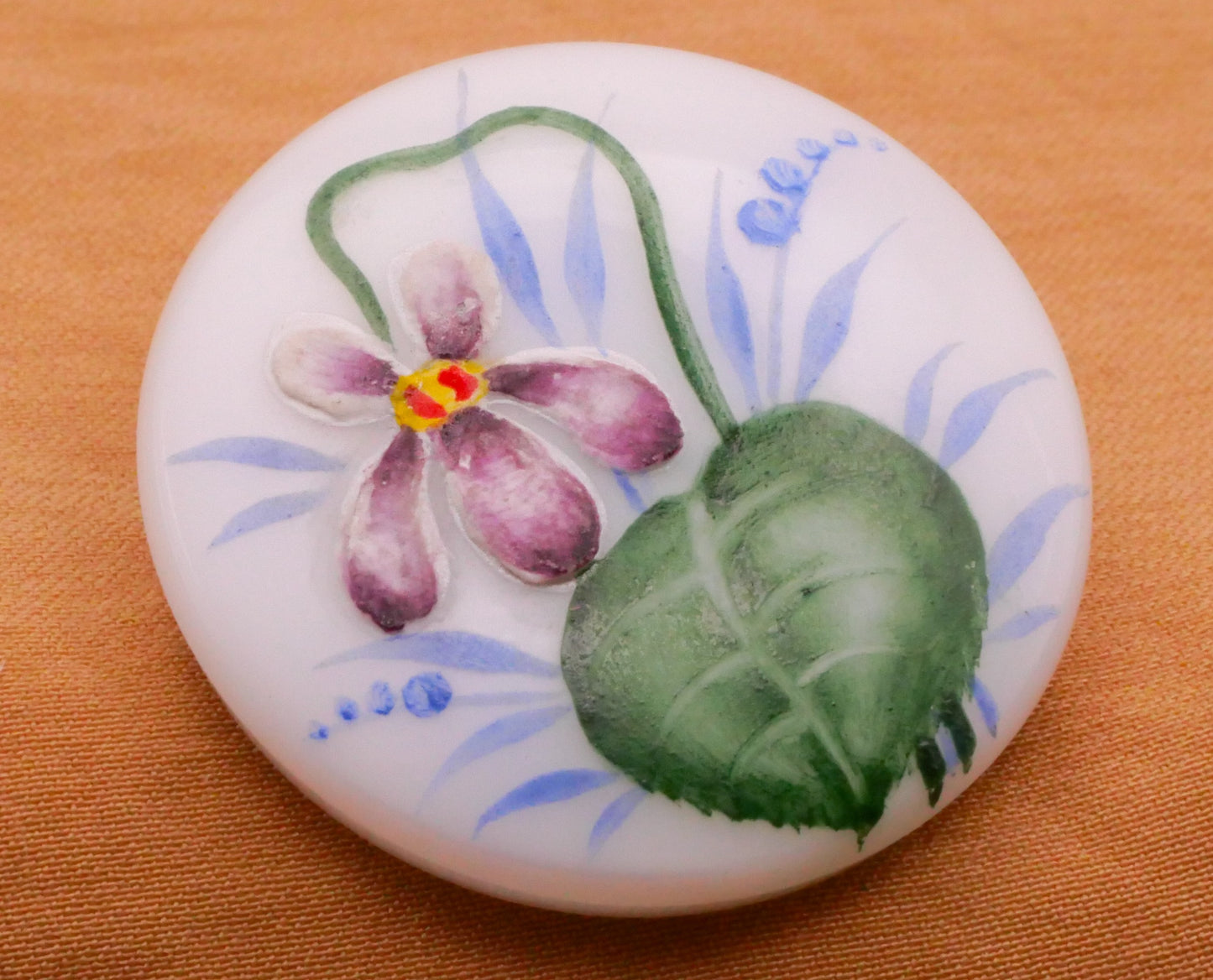 Violet Hand-Painted Czech Glass Vintage Button 28mm