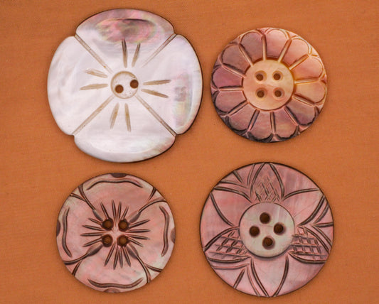 Flower Carved Mother of Pearl Button Various 27-37mm