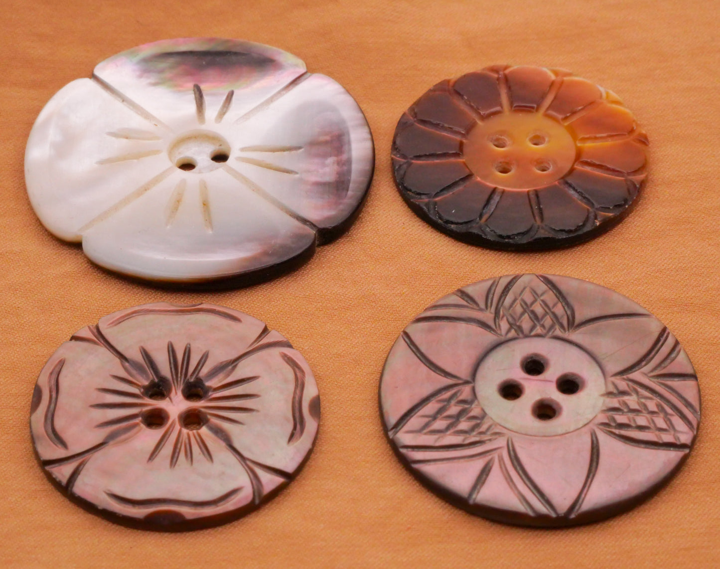 Flower Carved Mother of Pearl Button Various 27-37mm