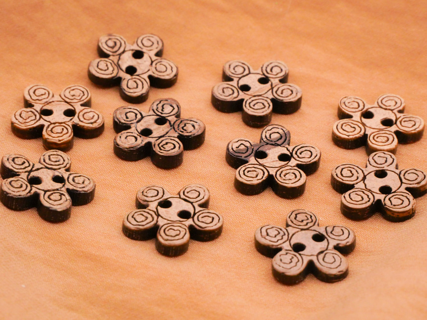 Flower Swirl Coconut Shell Set of Ten Buttons 15mm