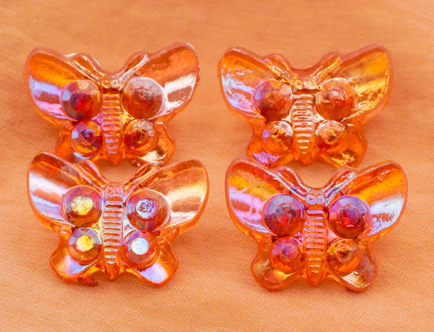 Butterfly Amber Iridescent Plastic Set of Four Buttons 16x22mm
