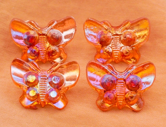 Butterfly Amber Iridescent Plastic Set of Four Buttons 16x22mm