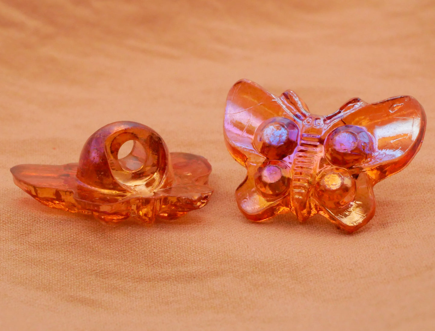Butterfly Amber Iridescent Plastic Set of Four Buttons 16x22mm
