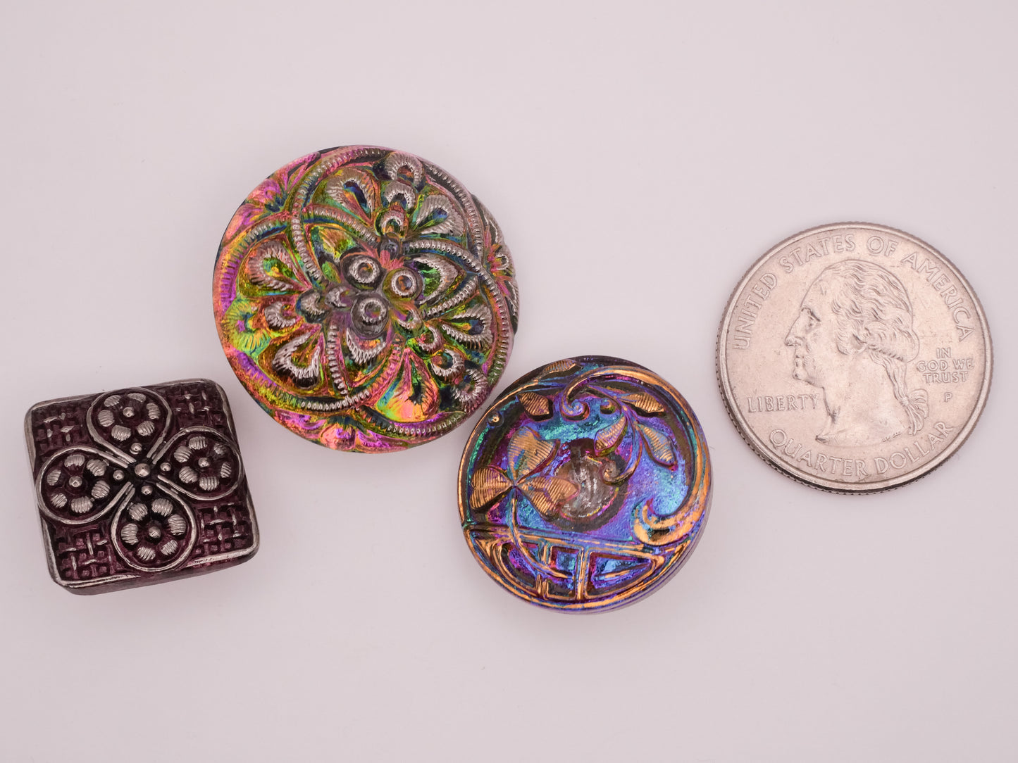 Clover Czech Glass Iridescent Luster Button Various 18-27mm