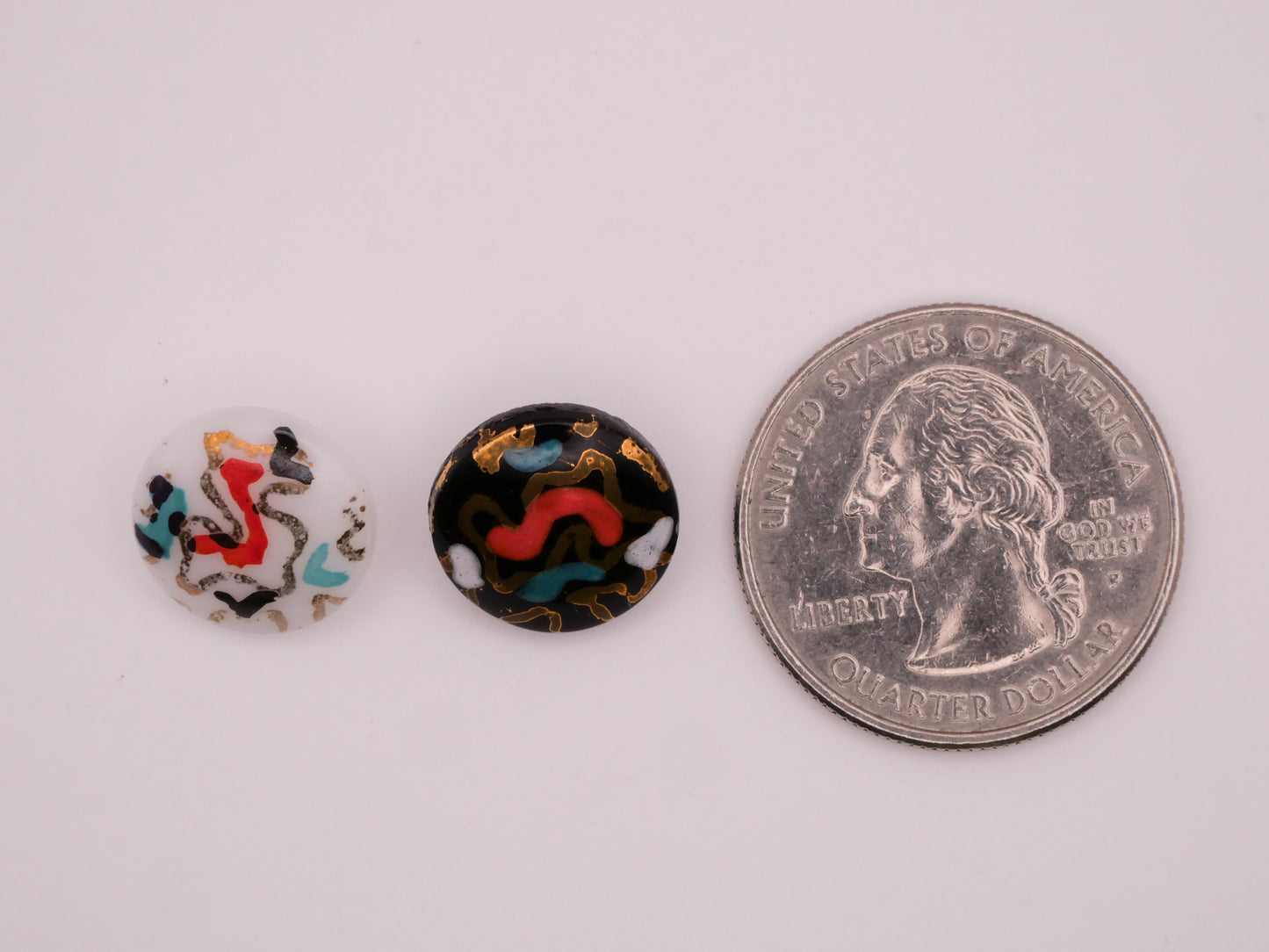 Abstract Hand-Painted Design In Glass Vintage Button Various 13mm