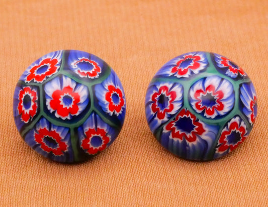 Millefiori Blue Red Glass Button Various 14mm