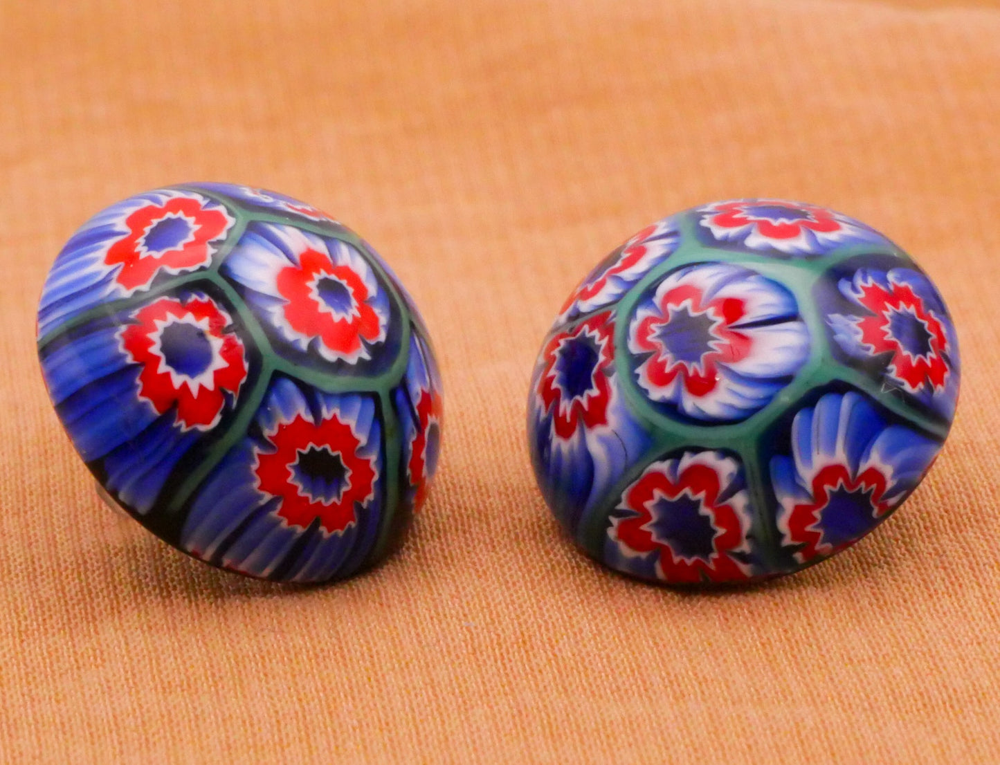 Millefiori Blue Red Glass Button Various 14mm