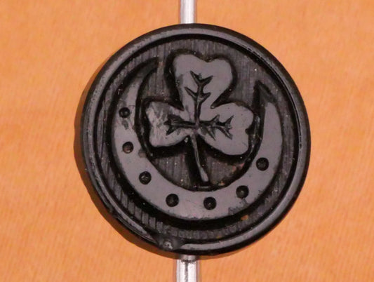 Clover Shamrock Crescent Moon Black Glass Button 12mm