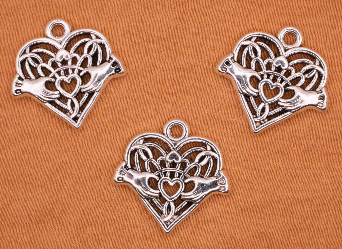 Claddagh Heart Hands Crown Irish Silver Metal Set of Three Charms Embellishments 20mm