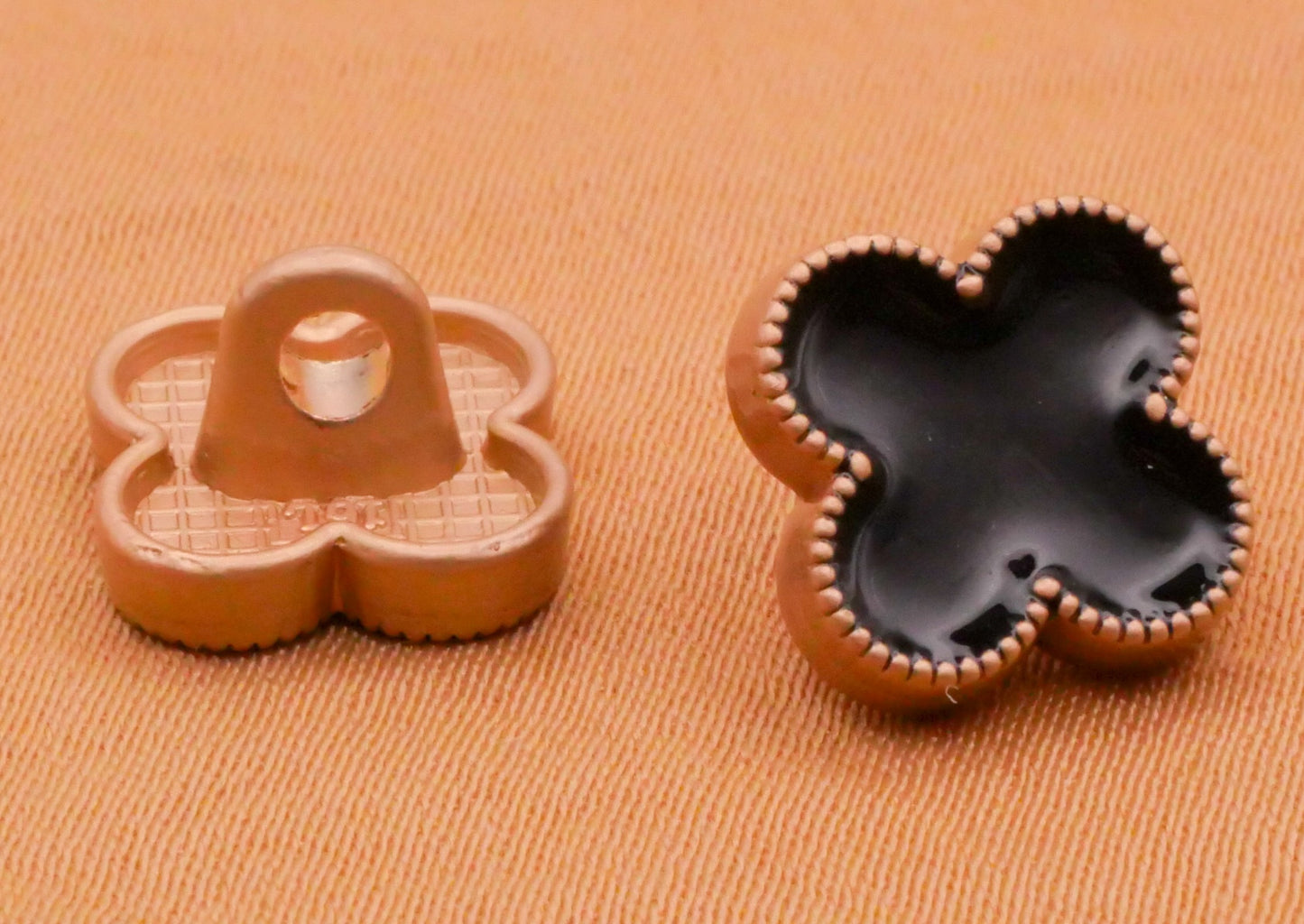 Clover Shape Black Enamel Champagne Metal Pair of Buttons 12mm