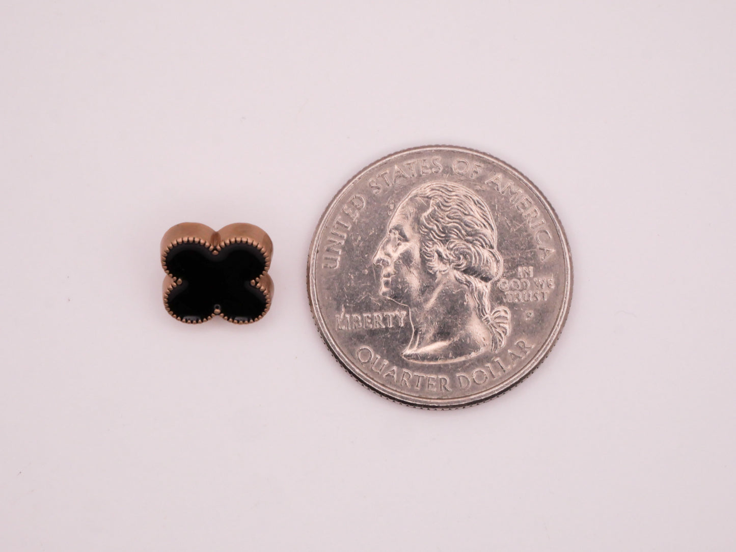 Clover Shape Black Enamel Champagne Metal Pair of Buttons 12mm