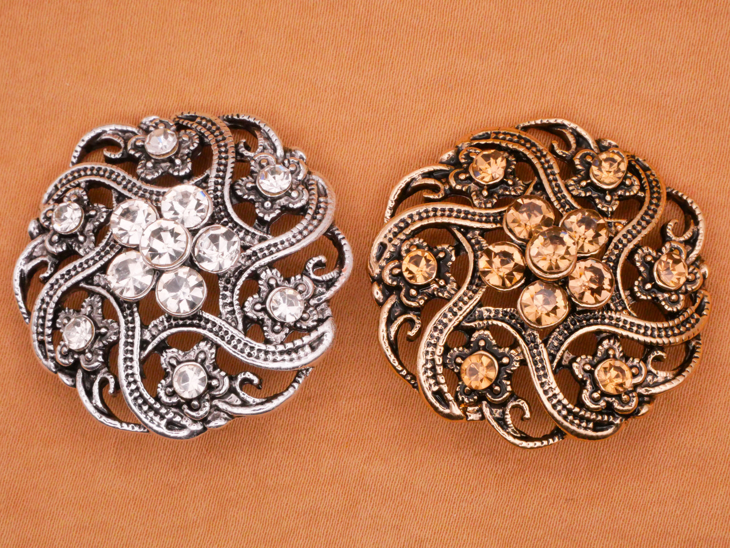 Celtic Knot Look Flowers Rhinestones Silver Bronze Button Various 31mm