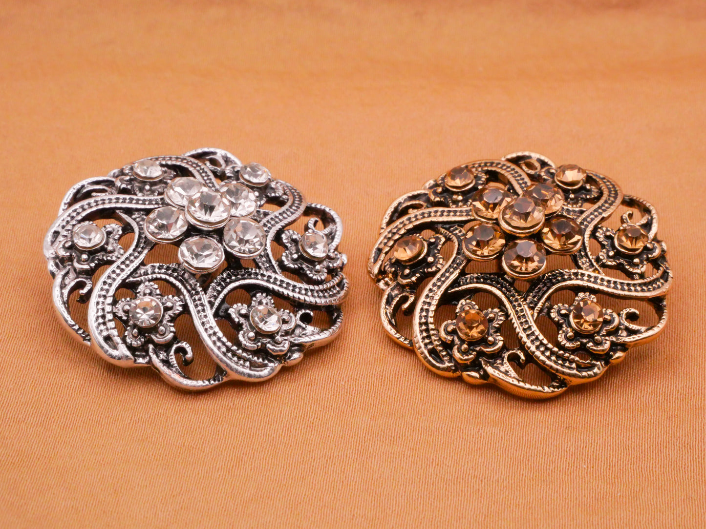 Celtic Knot Look Flowers Rhinestones Silver Bronze Button Various 31mm