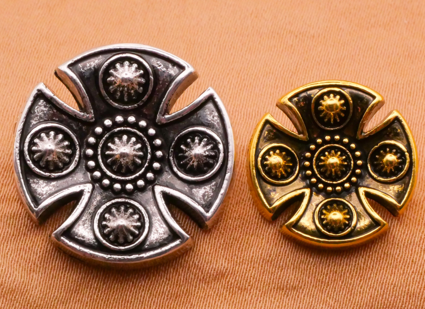 Cross Armor Silver Bronze Metal Button Various 15-20mm