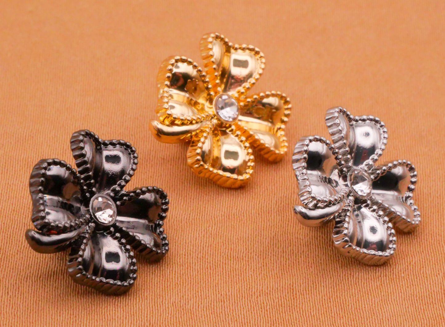 Shamrock Four-Leaf Clover Metal Rhinestone Button Various 16x17mm