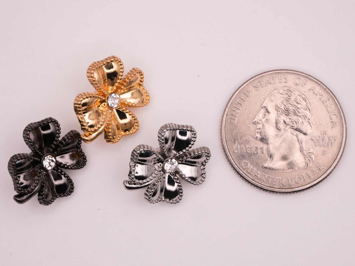 Shamrock Four-Leaf Clover Metal Rhinestone Button Various 16x17mm