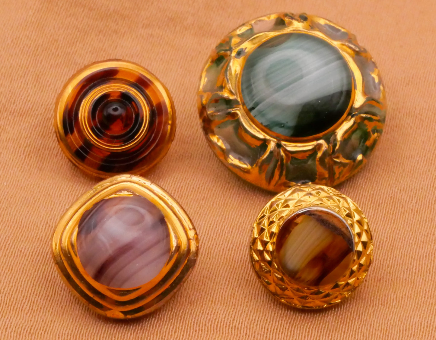 Design in Glass Dig Dug Gold Accents Vintage Glass Button Various 11-18mm