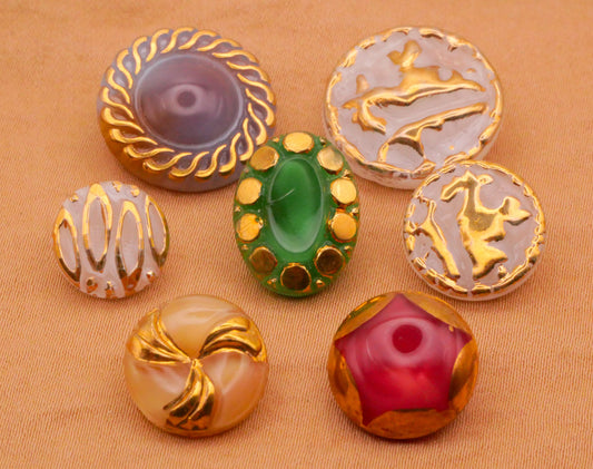 Moonglow Gold Painted Vintage Glass Button Various 11-18mm